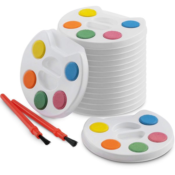 Mini Watercolor Kids Paint Set - (Bulk Pack of 12) - 5 Watercolor Paints, Palette Tray and Painting Brush, for Art Party Favors, Kids Prizes and Paint Party Supplies