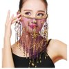 Baisdan Face Veils Belly Dance Costumes Mesh Face Veil with Beaded Halloween Crazy dance Costume Accessory (One Size, Purple)