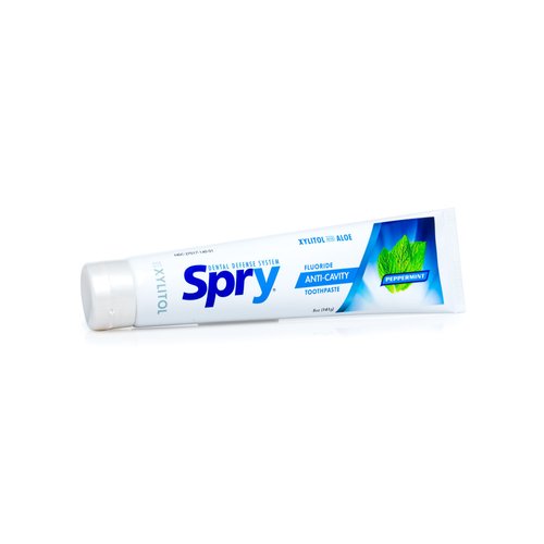 Spry Xylitol Toothpaste 5oz, Fluoride Toothpaste Adult and Kids, Teeth Whitening Toothpaste with Xylitol, Natural Breath Freshening, Mouth Moisturizing Ingredients, Peppermint (Pack of 1)