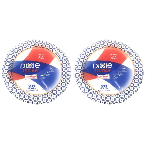 Dixie Ultra Paper Plates, 10 1/16", 20 count, Dinner Size Printed Disposable Plates (Pack of 2)