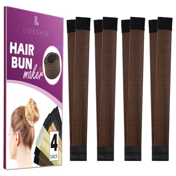 LIDESHUE 4 Pcs Hair Bun Maker, Hair Bun Maker For Women, Bun Donuts For Hair,Ballet Bun Maker-Easy Bun Hair Tool-Shaper Bun Hair Tool (Dark Brown)