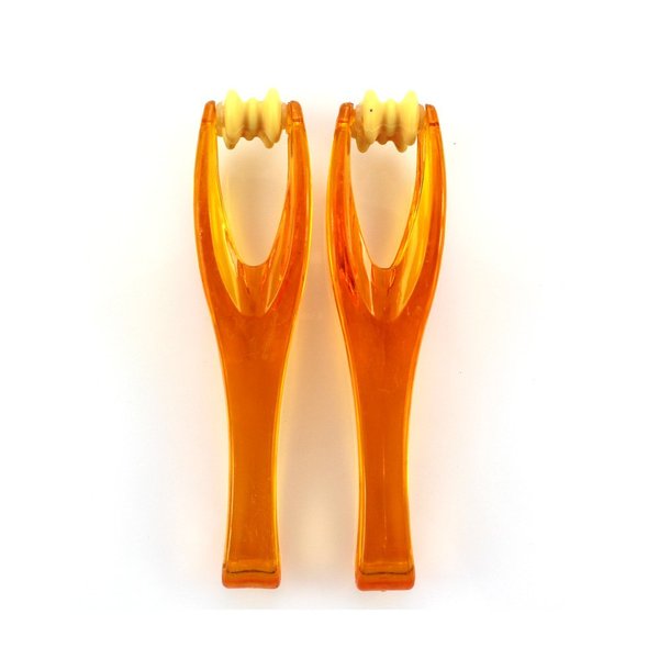 YPY 2 Pieces Orange Finger Joints Massager Hand Handheld Blood Circulation Tool Stress Relief Plastic Care Relax Double Rubber Roller Massage (2)