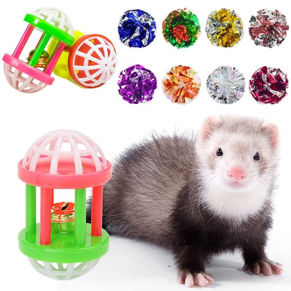 HAICHEN TEC 11 Pack Ferret Toys Set Mylar Crinkle Balls Hollow Sound Toy with Bell Interactive Exercise Scratch Play Chasing Toys for Indoor Pet Ferret Cat Kittens