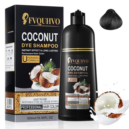 Coconut Black Hair Dye Shampoo Hair Color Shampoo for Gray Hair,Instant Black Hair Shampoo 3 in 1,Black Hair Dye 16.90 Fl Oz for Women Men,Long lasting & Easy to Apply Black Shampoo for All Hair Types