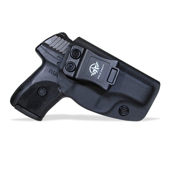 POLE.CRAFT Ruger EC9S Holster IWB Kydex Holster Custom for Ruger EC9S / Ruger LC9 / Ruger LC9S / LC380 Pistol - Inside Waistband Carry - Adj. Cant Retention - Cover Mag-Button (Black, Right)