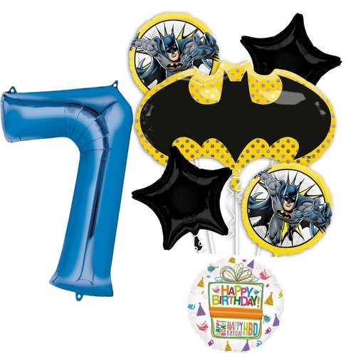 Anagram Batman 7th Birthday Party Supplies 7pc Balloon Bouquet Decorations
