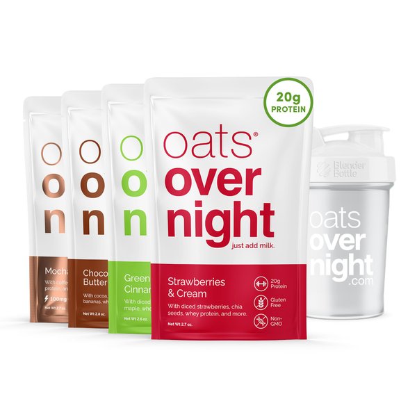 Oats Overnight -Classic Variety Pack High Protein, High Fiber Breakfast Shake - Gluten Free, Non GMO Oatmeal Strawberries & Cream, Green Apple Cinnamon & More (8 Pack + BlenderBottle)