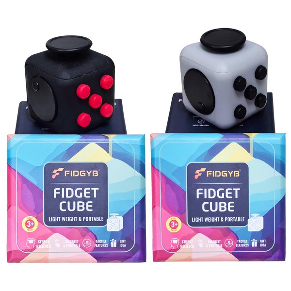 FIDGYB 2PCS Cube Fidget Stress Relief Toy for Adults & Kids, Smooth, Quiet Sensory Toy for Anxiety, Focus & ADHD Idea[BR+LGB][2PCS]