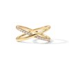 PAVOI 14K Gold Plated X Ring | Simulated Pavé Diamond CZ Criss Cross Ring for Women | Yellow Gold - Size 7