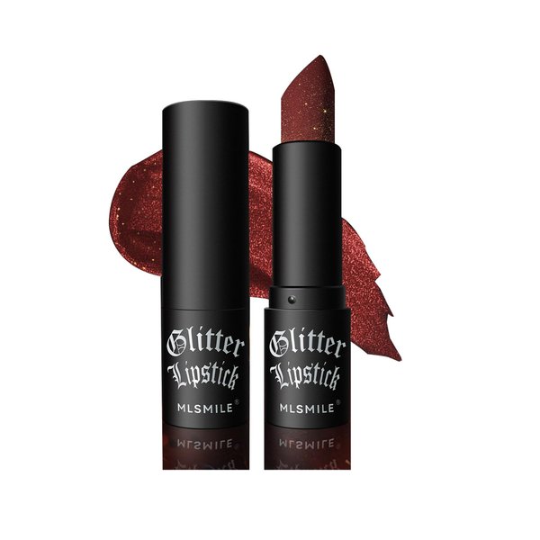 Glitter Lipstick Long Lasting Waterproof Sparkling Shimmer Metallic Glitter Lipstick & Eyeshadow, Diamond Shiny Red Matte Lipstick, Bold Glimmer Glow Lip Gloss for Women Halloween Lip Makeup (03#RED)