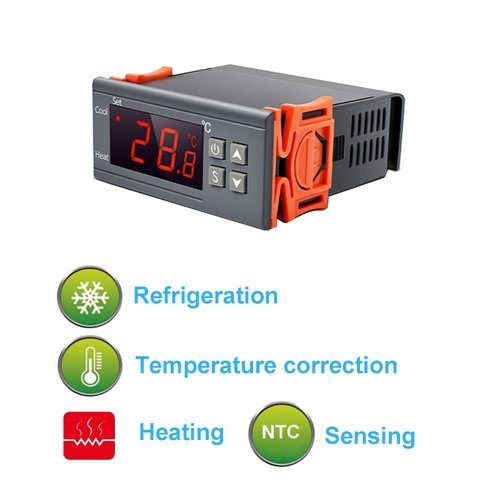 Digital Temperature Controller STC-1000 Digital LED Display DC 12V 10A Celsius Heating Cooling Centigrade Thermostat Sensor 2 Relay Output with NTC 10K Thermistor Sensors Temperature Probe