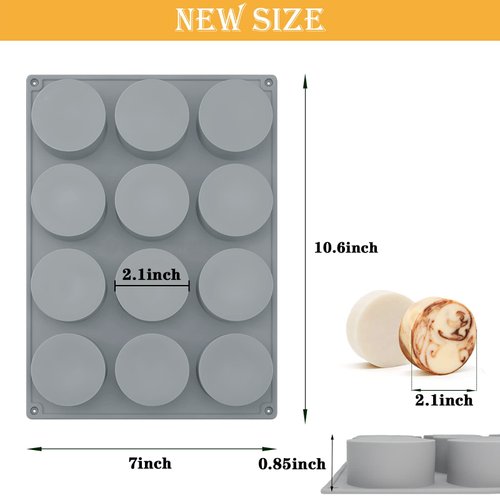 2PCS 12Cavity Cylinder Silicone Mold/Round Soap Molds Handmade Shower Steamer Molds for Bath Bombs,Shower Tablets, Lotion Bars,Beeswax,Candles
