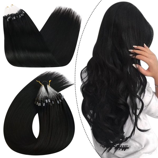 Ugeat Micro Ring Hair Extensions Human Hair for Black Women 14 Inch Micro Bead Extensions Remy Hair Extensions 1g/s 50s Jet Black Hair Extensions Real Human Hair Natural Hair Extensions Microlink