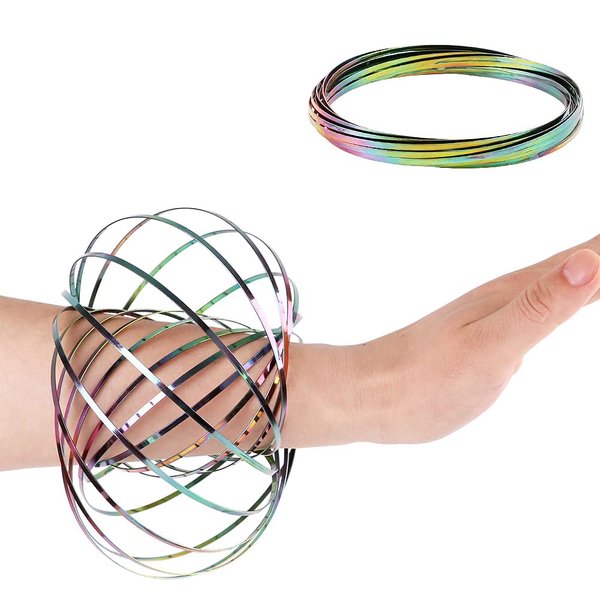 HAS HAPPINESS AND SURPRISE 304 Stainless Steel Firm Flow Ring Magic Bracelet Toy for Stress Relief Kinetic Science Educational Spring Ring Multi - Sensory Interactive Cool Dance Prop 1PCS (Rainbow)