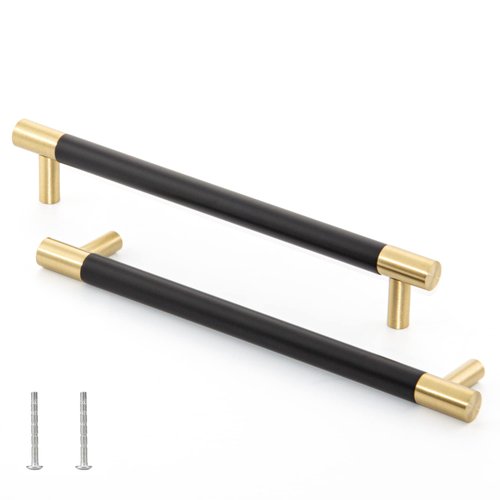 Cabinet Handles Gold Drawer Pulls with Black Planting,Cabinet Pulls for Kitchen Cabinet Dresser Knobs Black Cabinet Drawer Pulls,Gold Drawer Pulls Dressers for Bedroom,7.5 inch-5 pack (192 mm)