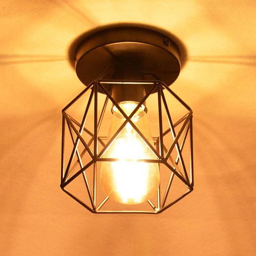 Lysed E26 E27 Retro Black Industrial Light Fixture,Vintage Flush Mount Ceiling Light,Mini Metal Rustic Ceiling Lamp for Porch Hallway,Kitchen,Stairway,Farmhouse Light