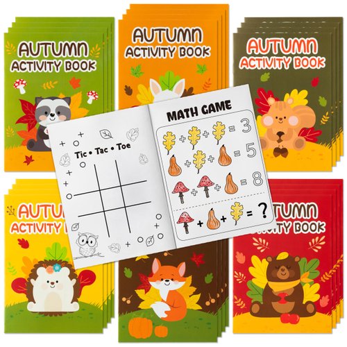 Fall Animal Activity Books for Kids - Autumn Theme Mini Games Coloring Book Set Bulk Mazes Word Search Word Scramble Games for Fall Thanksgiving Halloween Party Goodie Bags Stuffers Classroom Favors