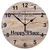 Funny Wood Wall Clock Lake is Happy Place Easy to Use Rustic Round Wooden Clock Easy to Read Stylish Wall Wood Clock Countryside Wall Hanging Art for Lake House Dining Room Study Decor