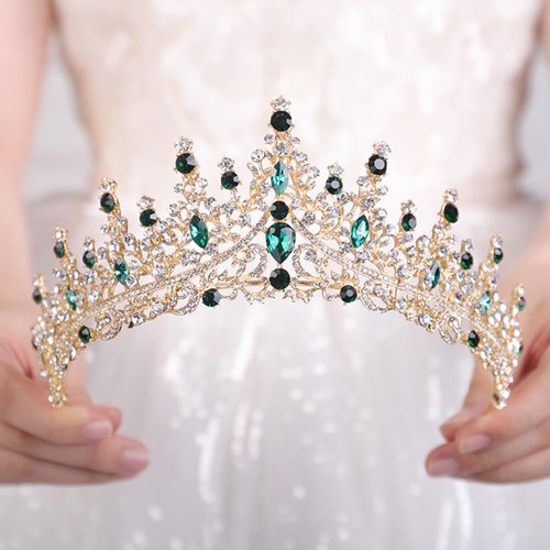 JWICOS Tiaras and Crowns for Women Crystal Wedding Tiara Crown Headband Princess Tiara for Bride Quinceanera Crown for Birthday Prom Pageant Halloween Costume Cosplay (Green)