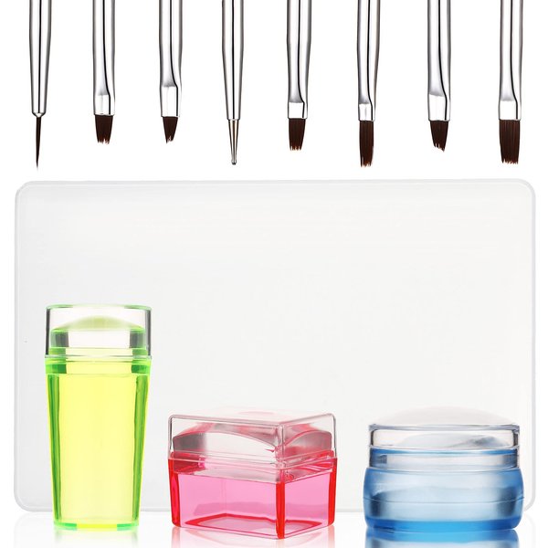 14 Pieces Clear French Tip Nail Stamp with Nail Art Brushes, Silicone Jelly Clear Stamper for Nails Nail Gel Brush Nail Polish Brushes Nail Art Stamper Nail Art Liner Brush for DIY Nail Decor Stamping
