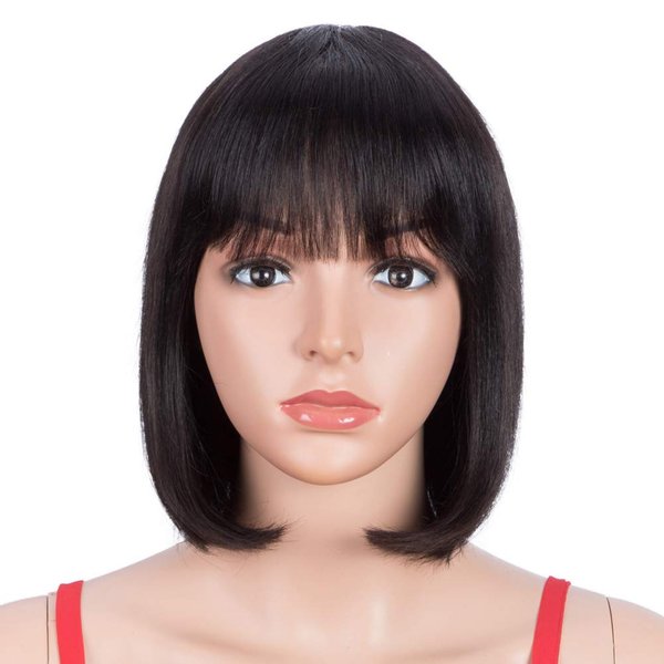 Spotlight Short Bob Wigs with Bangs for Women Human Hair 180% Density Short Bob Human Hair Wigs With Bangs (Natural Black, 1B Color)