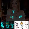 Konsait 24 Sheets Glow in the Dark Tattoos, Halloween Temporary Tattoos Adult Women Luminous Body Makeup Fake Tattoos Blue Tattoos for Kids Halloween Goodie Bag Stuffers