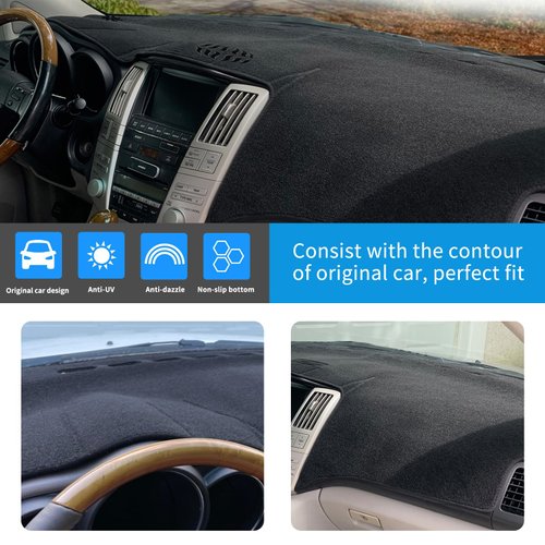 HanLanKa Dashboard Cover Dash Cover Mat Pad Compatible with 2004-2006 Lexus RX330,2007-2009 RX350, 2006-2008 RX400h in Black with Center Speaker Holes
