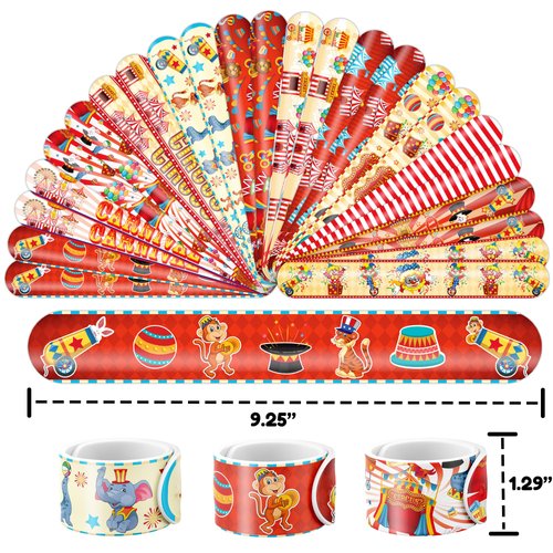 48 PCS Carnival Party Favors 24PCS Tattoos Stickers 24PCS Slap Bracelets Wristbands Perfect for Circus Themed Birthday Baby Showers or Classroom Rewards Ideal Decor and Gifts for Girls and Boys