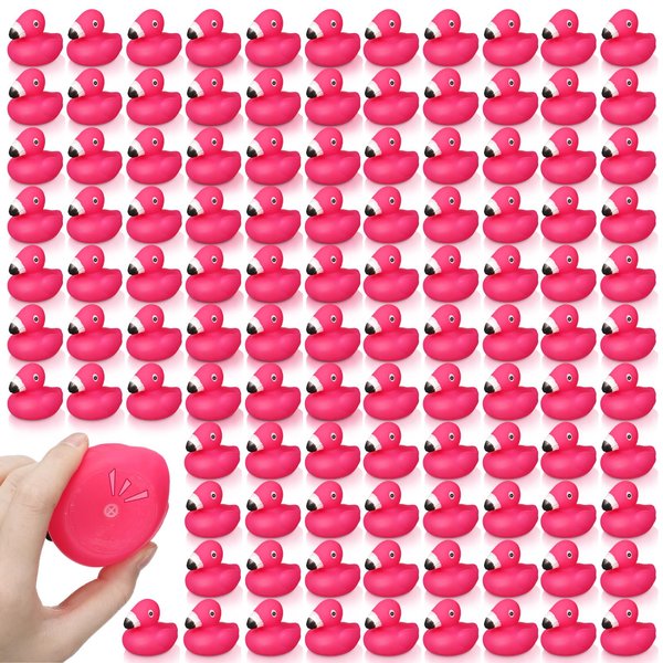 Honoson Flamingo Rubber Duckies Bulk Pink Flamingos Bath Toys Floating Squeak Flamingo Toy Seasonal Holiday Rubber Ducks for Baby Shower Party Favors, Cake Decoration, Classroom Prizes (50 Pcs)