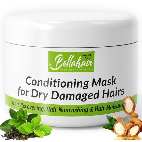 Bellahair Hydrating Hair Mask for Dry Damaged Hair - Organic Intense Hair Repair Treatment For Straight & Curly Hair - Deep Conditioning Hair Mask Moisturizes, Softens, Smooths, & Restores Shine