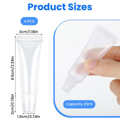 Andibro Lip Gloss Empty Balm Tubes, 5Pcs Lip Balm Small Squeeze Bottles Refillable Empty Tubes Mini Lipgloss Transparent Dispenser for Cosmetic Makeup Travel Toiletries