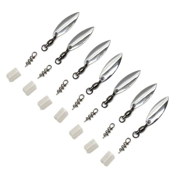 Harmony Fishing Company - [7 Pack] Tail Spinners (Hitchhikers for soft plastic/senko fishing lures, Willow or Colorado Blade) (Willow Blade, Silver)