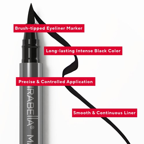 Mirabella Black Magic Marker Waterproof Liquid Eyeliner, Long-Lasting Smudge-Proof Matte Black Eyeliner with Felt Brush-Tip for Precise Controlled Application and Antioxidants Vitamin C and E