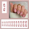 24Pcs Valentine’s Day Pink Press on Nails Short Square Acrylic Fake Nails Cute Red White Heart False Nails Glossy Full Cover Short Coffin Glue on Nails for Women Girls Valentines Artificial Nail Decor