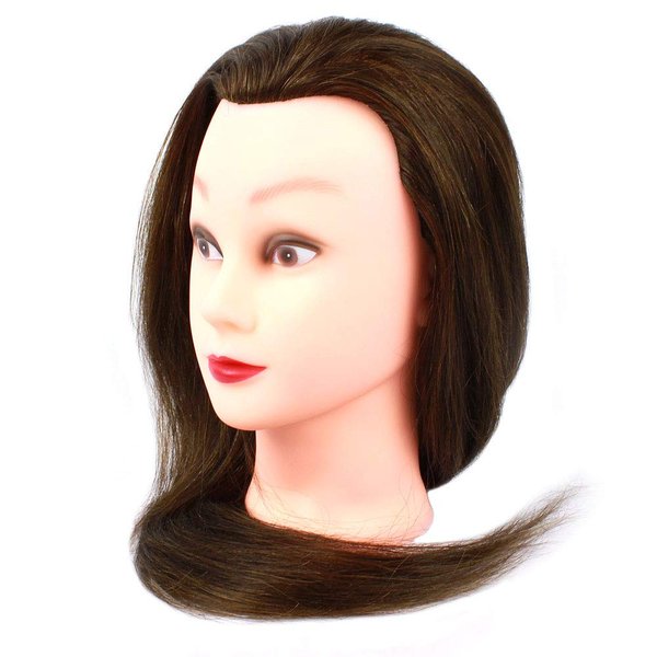 24" Mannequin Head 100% Human Hair Hairdresser Training Head Manikin Cosmetology Doll Head (Table Clamp Stand Included) Hair Color (24" Human Hair, Brown)