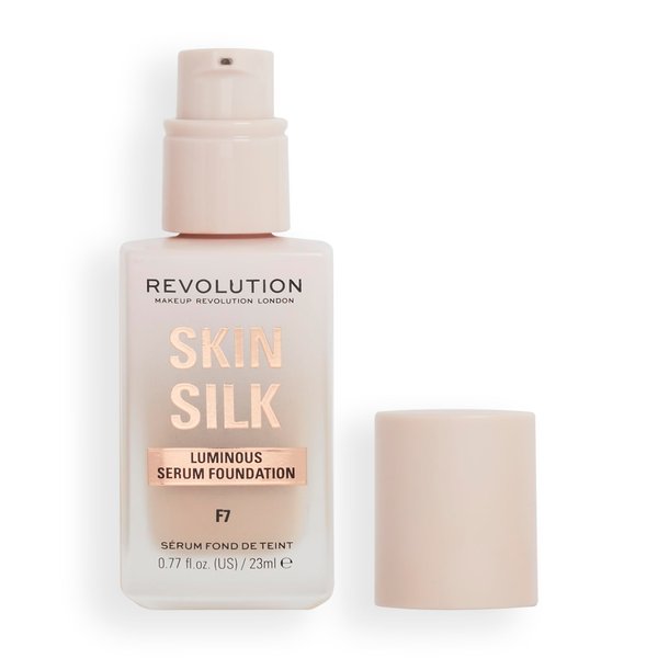 Revolution Beauty, Skin Silk Serum Foundation, Light to Medium Coverage, Lightweight & Radiant Finish, Contains Hyaluronic Acid, F7 Light Skin Tones, 0.77 Fl. Oz.
