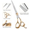 Hair Cutting Scissors Kit, Hair Scissors Professional Stainless Steel Haircut Scissors with Hair Shears, Thinning Shears, Haircut Accessories in Leather Case for Barber/Home 12PCS Gold Silver