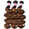 KLAIYI Ombre Brown Highlight Body Wave Human Hair Extensions 3 Bundles of 20 20 20Inch Balayage Honey Blonde Virgin Hair Weaves for Women Double Wefts Wavy Remy Hair with Dark Roots Sew In Piano Color