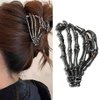 Skeleton Hand Metal Hair Claw Clips, 1Pcs Ghost Hand Alloy Hair Claw Clips, Skull Punk Style Metal Hair Clip for Women Hair Accessories Clamps Cosplay Party Halloween Decorations (Black)