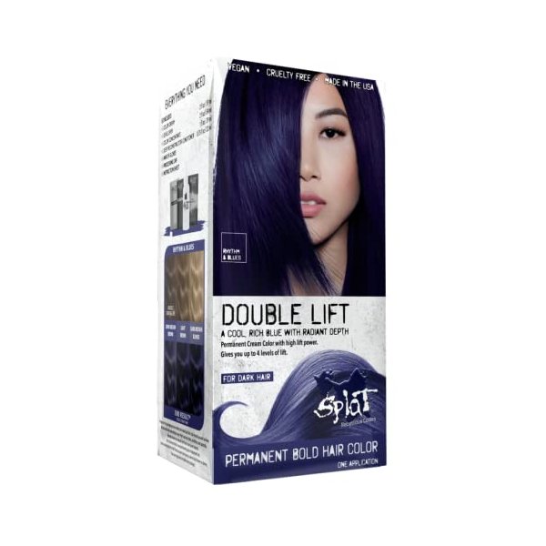 Splat Rhythm & Blues Double Lift Permanent Hair Dye Kit, 1 Application, Includes Blue Hair Color, Developer, Concentrate, Conditioner, Gloves, Processing Cap & Instructions, Vegan & Cruelty Free