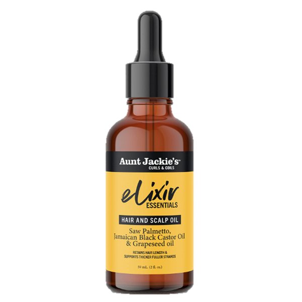 Aunt Jackie's Elixir Essentials Hair & Scalp Oil, Saw Palmetto, Jamaican Black Castor Oil & Grapeseed Oil, Nourishes, Thickens & Supports Hair Growth, 2 oz