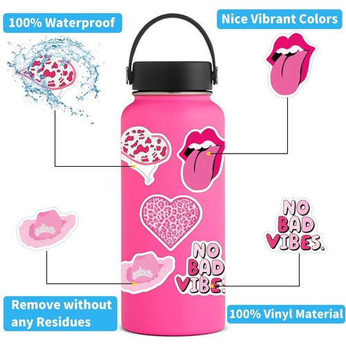 UBOFUGS 110PCS Preppy Vinyl Sticker Party Supplies Vinyl Waterproof Sticker Aesthetic Stickers Decor Pink Party Mobile Phone Stickers for Laptop Water Bottle