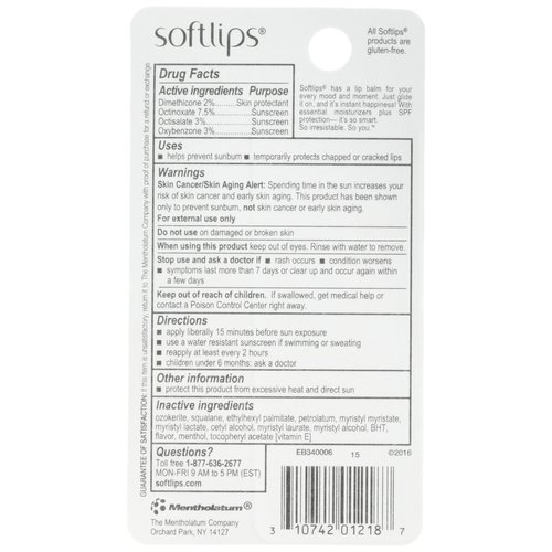 Softlips Lip Protectant SPF 20, Vanilla, 2 count (Pack of 6)