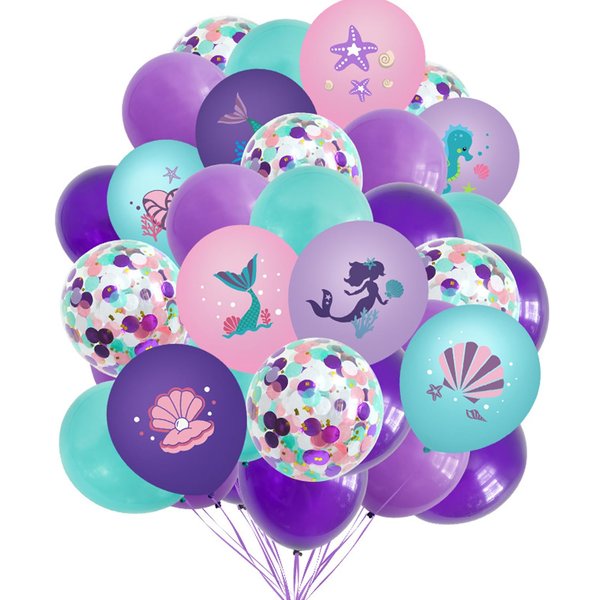 38pcs Mermaid Balloons Purple Glitter Balloons Confetti Balloons Mermaid Starfish Oyster Shell Design Mermaid Party Decorations Mermaid Baby Shower Birthday Party Supplies