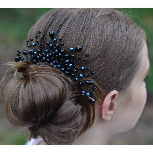 Kercisbeauty Wedding Bridal Hair Accessories Black Crystal Hair Comb Headband Hair Vine Party Prom Women Headpiece