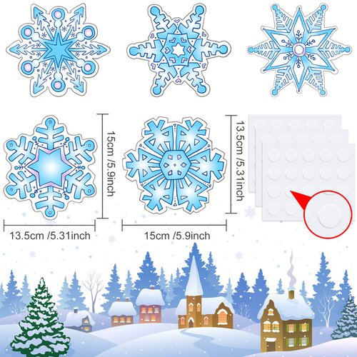 Snowflakes Cut-Outs Christmas Winter Theme Colorful Cutouts with Glue Point Dots for Winter Holiday Classroom School Bulletin Board Christmas Party Decoration, 5.9 x 5.9 Inch (40 Pieces)