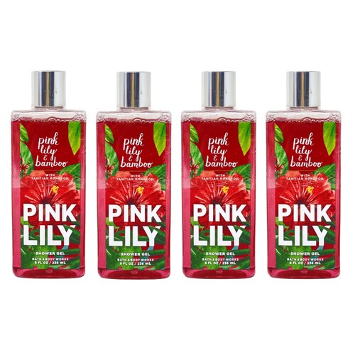 Bath and Body Work PINK LILY & BAMBOO 4 Pack Shower Gel Bundle - 8 fl oz / 236 mL each