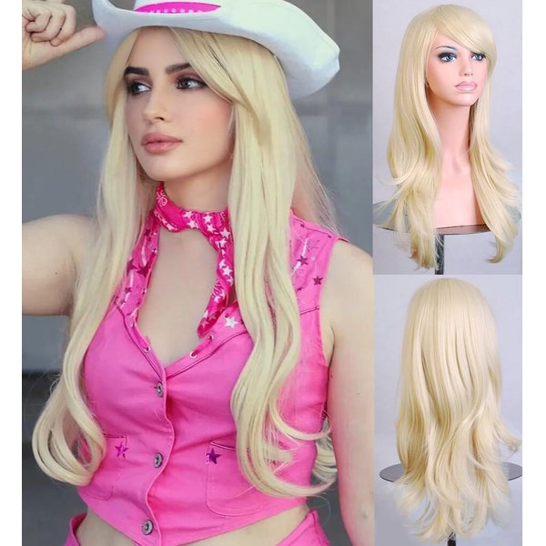BERON Light Blonde Wigs 28 Inches Blond Wig Long Wavy Blonde Wig Cosplay Costume Wigs Wig Cap Included