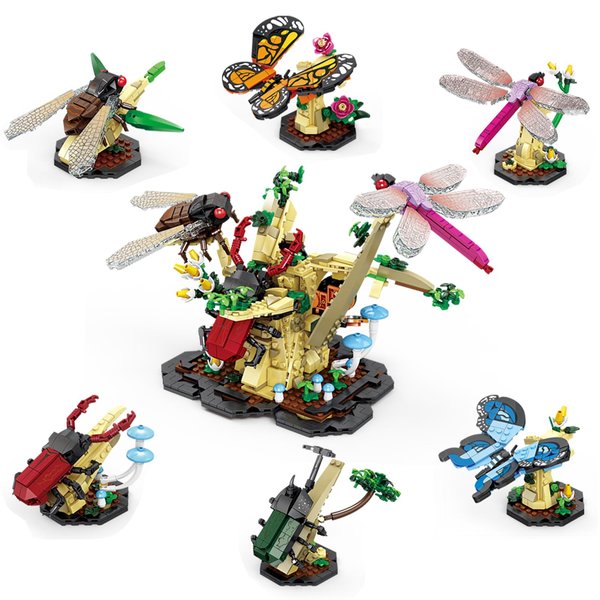 Hallisun Toy Building Set, The Insect Flowers Collection 6 in 1 Model Kit Bricks Set, Creative Insects Building Block Sets, Hobbies Christmas Birthday Gift for Nature Lovers Adult Kids Boys Girls 8+