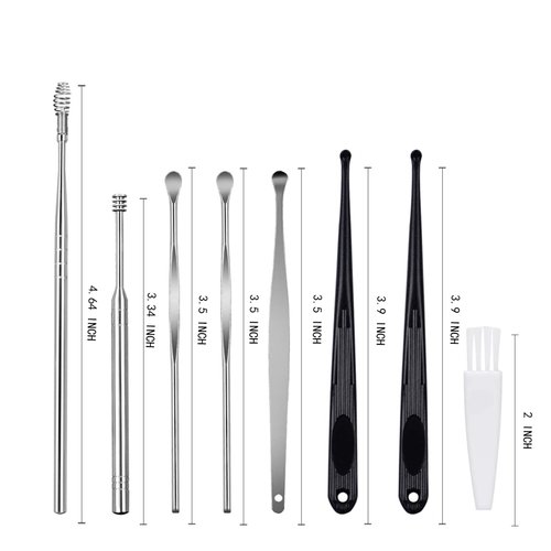 Felicey 8 Pcs Ear Pick,Ear Curette Cleaner,Ear Wax Removal Tool Kit with Storage Box and Cleaning Brush(Silver)
